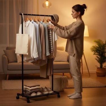 Imagem de Arara de Multiuso para Roupas com Prateleira Sortido Metal e Madeira 1