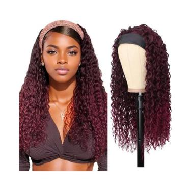 Imagem de Peruca Sintética Preta Ondulada E Cacheada Com Faixa De Cabelo Para Us