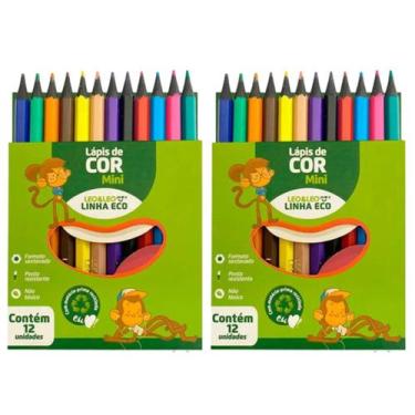 Imagem de Mini Lápis De Cor 2 Caixas 24 Lápis Coloridos Sextavado - Leo&Leo