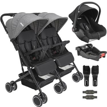 Imagem de Carrinho Kiddo Gemeos com Bebe Conforto Colinho Base Mascote Grafite