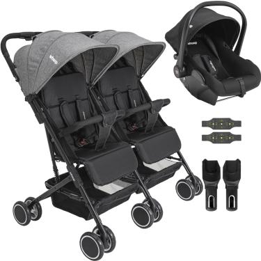 Imagem de Carrinho Kiddo para Gemeos Bebe Conforto Colinho Mascote Grafite