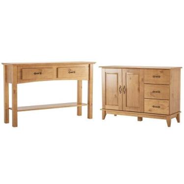 Imagem de Kit Balcão Buffet 120cm Com Aparador Rústico 132cm Madeira Maciça Lira