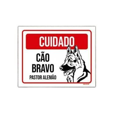 Imagem de Kit 10 Placas Cuidado Cão Cachorro Bravo Pastor Alemão - Sinalizo.Com