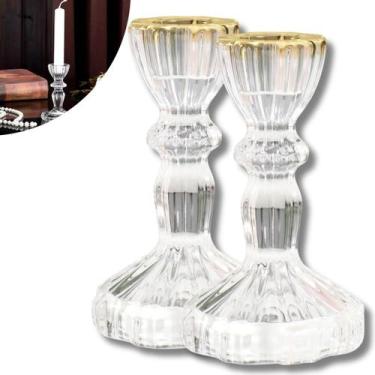 Imagem de Kit 2 Castiçais Cristal de Vidro Decorativo Para Velas Dourado - Auror