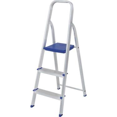 Imagem de Escada De Alumínio Pequena 3 Degraus Dobrável Para Casa Mor