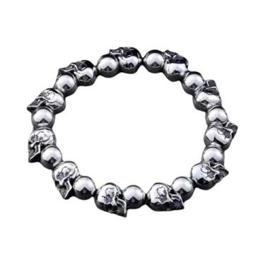 Imagem de Pulseira Masculina Vintage Gótica Com Caveira, Joia Rock Punk Para Mot