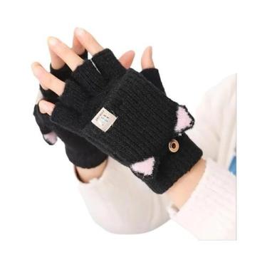 Imagem de Luvas Femininas De Inverno Quentes Com Orelhas De Gato Conversíveis Se