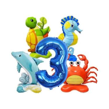 Imagem de Balões Com Tema De Animais Marinhos 5pcs Em Forma De Caranguejo, Caval