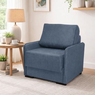 Imagem de Sofá Cama Solteiro em Tecido Linho Isis 100cm Linho Azul
