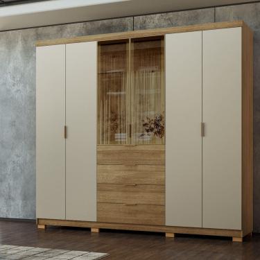 Imagem de Guarda Roupa Casal 100% Mdf 6 Portas 4 Gavetas com Porta Reflecta Dubai Ouro Marrom/Cinza/Reflecta