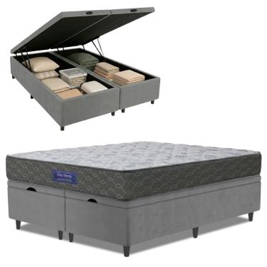 Imagem de Cama Box Baú Colchão Queen Ortopédico Espuma D33 Hiper 158x198x60cm Cinza