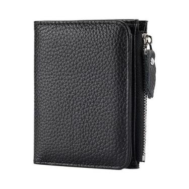 Imagem de Carteira Feminina Fina De Couro Genuíno Com Bloqueio RFID, Porta-Cartõ