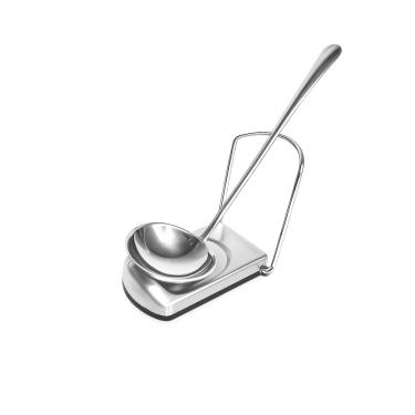 Imagem de Concha e Suporte Descanso de Colher Inox Servir Molho Sopa