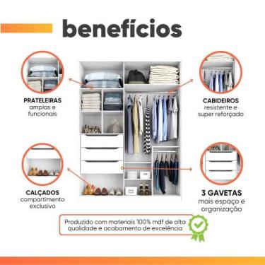 Imagem de Guarda Roupas Casal 2 Portas De Correr 3 Gavetas Ravena Branco - ZANZI