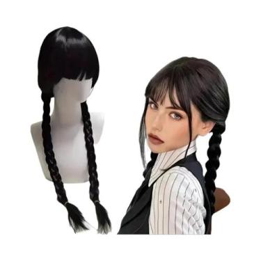 Imagem de Peruca Feminina Longa Trançada Cosplay Wednesday Addams Sintética Resi
