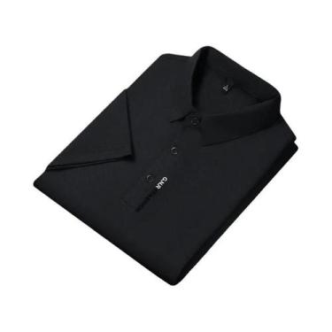 Imagem de Nova camisa polo masculina de manga curta de cor sólida respirável e c