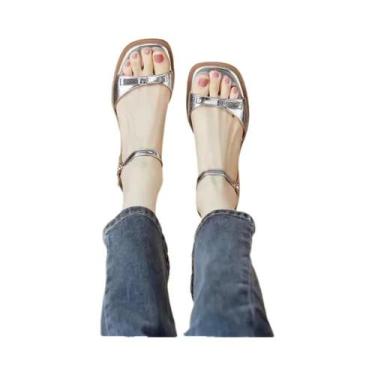 Imagem de Sandálias Femininas De Couro Com Laço Para O Verão, Confortáveis E Cas