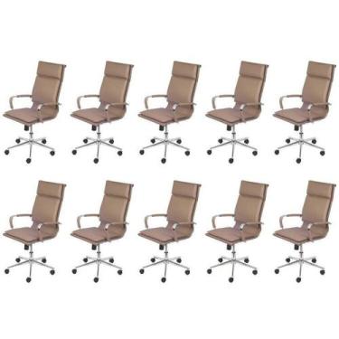 Imagem de Kit 10 Cadeiras Escritorio Presidente Design Italiano com Relax materi