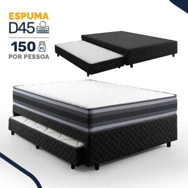 Imagem de Bicama Box com Colchão de Espuma D45 Double Face Territory Hellen + Auxiliar de Espuma D28 Positanno Casal 138cm