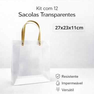 Imagem de Sacola Transparente Premium Kit 12 Unidades Com Alça Reforçada  Escolh