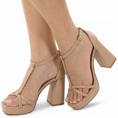 Imagem de Sandália Re&Ton Meia Pata Salto Grosso 10cm Feminina MP38, Nude, 36