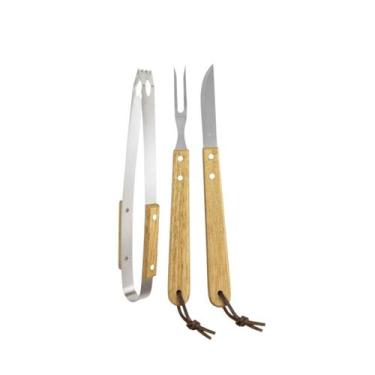 Imagem de Kit de Churrasco 3 Pçs Utensílio Churrasqueiro Garfo Faca e Madeira em