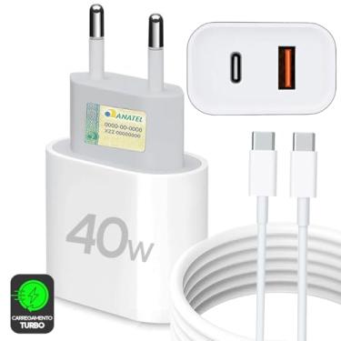 Imagem de Kit Carregador Super Turbo 40W Porta Dupla (USB-C + USB-A) + Cabo USB Tipo-C, Compatível com Todos Dispositivos, Celulares Samsung, Motorola, iPhone 15/16, Tablets, Notebooks - Android e IOS