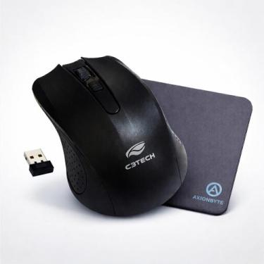 Imagem de Mouse Sem Fio C3Tech MW20BK 1600DPI USB 2.4GHz + Mouse Pad Preto - C3T