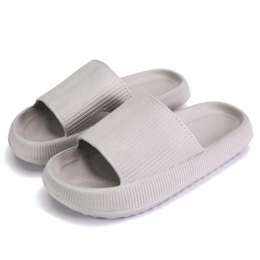 Imagem de Chinelos rosyclo Cloud Soft, antiderrapantes, cinza, sola de 4 cm