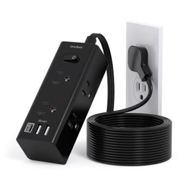 Imagem de Cabo de extensão One Beat, 3 portas USB, 6 tomadas, 10 pés, preto