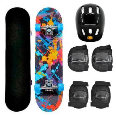 Imagem de Skate DM Radical Infantil com Kit de Proteção Completo 77cm - Colorido