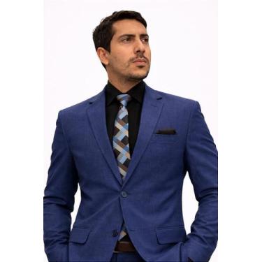 Imagem de Terno Slim Masculino Azul Melange Corte Italiano Slim T&C - Elegância 