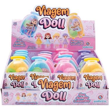 Imagem de Kit 16 Bonecas Doll 9cm com Cheirinho e Acessórios Malinha com Rodinhas Polibrinq