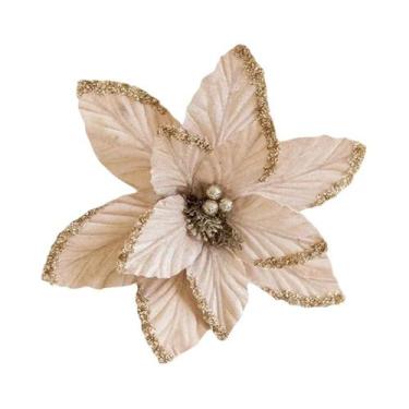 Imagem de Flor De Poinsettia Com Glitter De 30cm, Decoração De Árvore De Natal, 