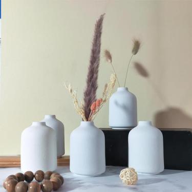 Imagem de Conjunto de Vasos de Cerâmica QUALLON 6 Brancos 10 x 8 cm Minimalista