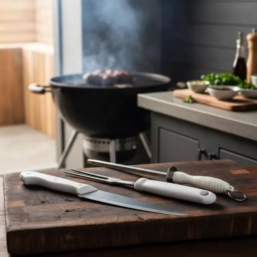 Imagem de Conjunto de Churrasco com 3 Peças - Faca, Garfo e Chaira