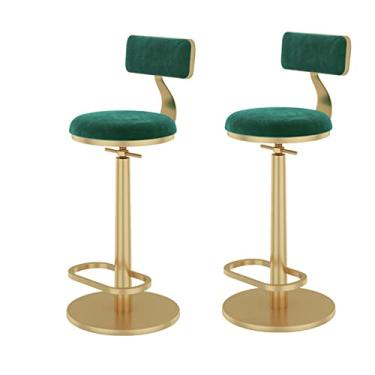 Imagem de Conjunto De 2, Backrest Cadeiras, Ajustável Altura Cozinha Ilha Bar Banquetas, Cadeiras De Jantar Swivel, Flanela De Ferro Forjado Com Pés, Altura: 24"- 33" (Color : Green)