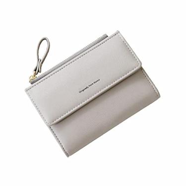 Imagem de Carteira feminina com zíper, blindada com RFID, mini carteira, elegante e pequena, adequada para atividades ao ar livre como brincar., Cinza
