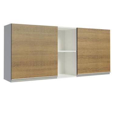 Imagem de Armário Aéreo Madesa Glamy 150 cm 2 Portas e 2 Nichos - Branco/Rustic