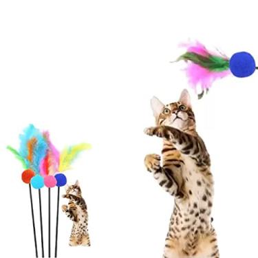 Imagem de Brinquedo Varinha com Bolinha e Penas para Gato (Bolinha Azul Claro)