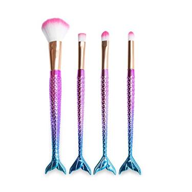 Imagem de Kit com 4 Pincéis de Maquiagem Formato Cauda de Sereia para Pó, Blush, Contorno, Sombra