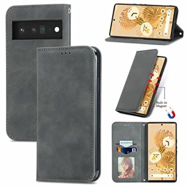 Imagem de YUNCHAO Caixa de telefone Para o Google Pixel 6 Skin Retro Feel Business Magnetic Horizontal Flip Leather Case com titular e slots de cartão e carteira e moldura fotográfica capa para celular