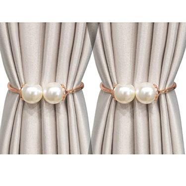 Imagem de Costas de gravata de cortina 2 peças de liga de pérola clipe de cortina de amarração de cortina para casa quarto escritório pendurada fivela acessórios, ouro