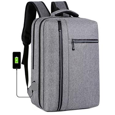 Imagem de Mochila masculina para laptop com bolsa de carregamento USB à prova d'água Oxford mochila de pano viagem de negócios com tira reflexiva, cinza, 42 * 30 * 15 cm