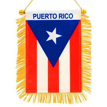 Imagem de Anley 4 X 6 polegadas Puerto Rico Fringy Janela Pendurada Bandeira - Mini Bandeira Banner & Carro Retrovisor Decoração - Franjas Puerto Rican Pendurado Bandeira com Ventosa