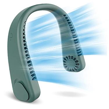 Imagem de Jheppbay Ventilador de Pescoço Portátil Pendurado Sem Lâmina Verde Recarregável 60 Lâminas 360° Fluxo de Ar Baixo Ruído 3.5W 5V USB Carregamento Presente F2-Hanging Neck Fan