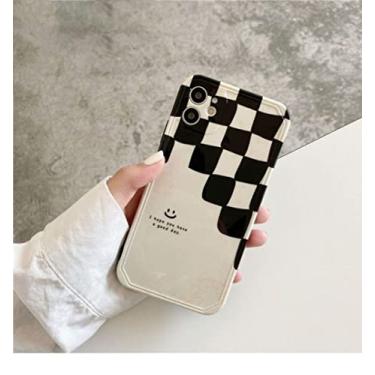 Imagem de Capa de telefone xadrez preto branco para iphone 13 12 11 pro max 7 8 plus x xs max xr casal capa de silicone macio à prova de choque, rosto sorridente, para iphone 13 pro