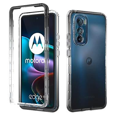 Imagem de Compatível com Motorola Moto G32 Capa protetora de tela de vidro temperado transparente 360 proteção total do corpo capa dura + TPU macio à prova de choque (preto, Motorola Edge 30)