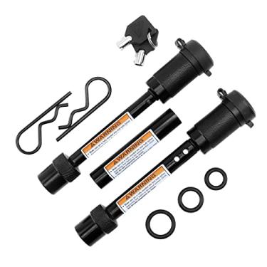 Imagem de META Hardware Conjunto de trava de pino de engate de reboque 1/2 polegadas e 1,5 cm com 2 sistemas de fechamento, extensão de 10 cm de comprimento com adaptador de diâmetro extra de 3/4" de engate e anéis de vedação anti-chocalho para engates de classe I-V