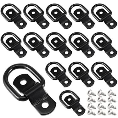 Imagem de JEUIHAU Pacote com 15 anéis D pretos de 1/4 polegada, âncoras de amarração de anel D com clipes de suporte de montagem de parafusos, âncora de anéis D de aço resistente para caminhões e reboques plano